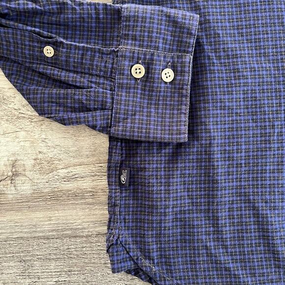 John Vabartos Micro Black Watch Plaid Blue Mens L Button Down Long Sleeve Shirt - Picture 9 of 10